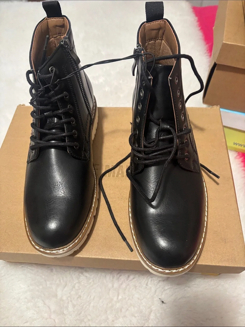 Steve Madden Men’s Black Lace-Up Ankle Boots Size 8.5 Side Zip